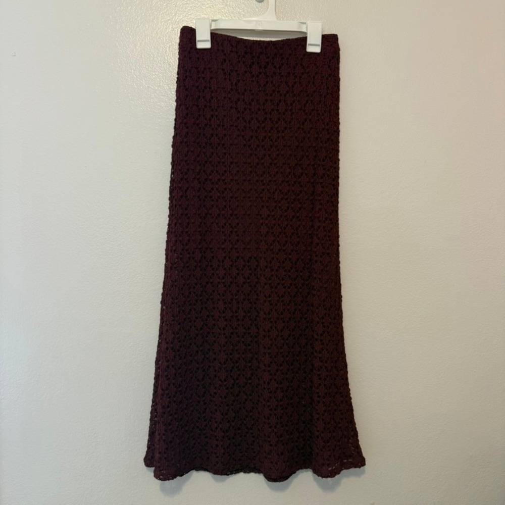 A New Day Women Cherry Red Lace Maxi Skirt Burgundy Floral Textured XS